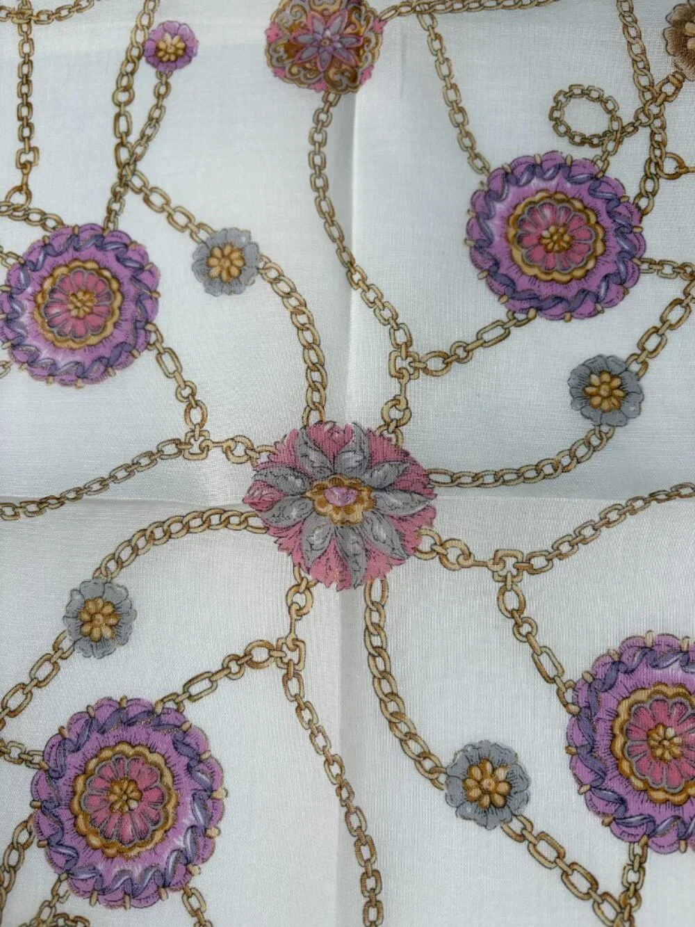 NWT Vintage Celine Floral Chain Lightweight Cotton Scarf 18
